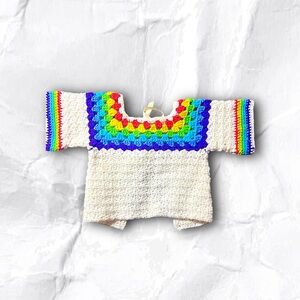 —SOLD— 70s Rainbow Granny Square Crochet Baby Jacket
